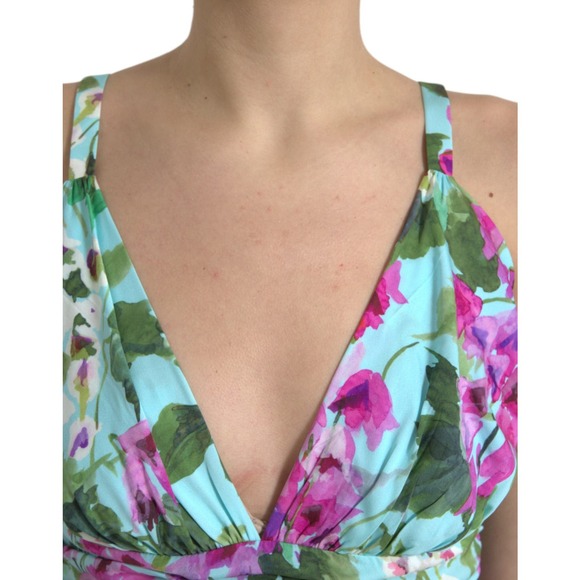 ❌Sold Dolce & Gabbana GORGEOUS Multicolor Floral V-neck Sheath Midi Dress - Picture 4 of 6